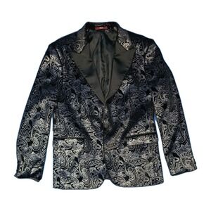 WESSI Collection Men's Slim Fit Black VELVET Paisley Blazer Jacket‎ US 42 EU 52